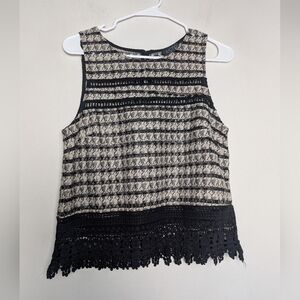 Astr Black and Cream Lace Sleeveless Top